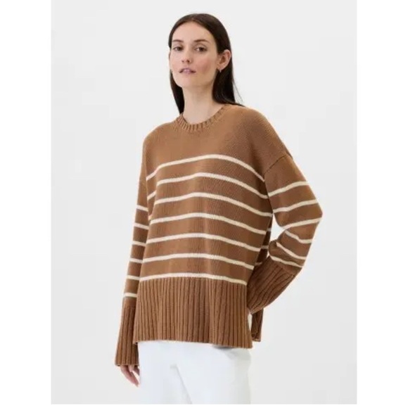 Gap Oversized Cotton Sweater Striped Brown NEW with Tags Relaxed Closet Staple - Picture 1 of 7